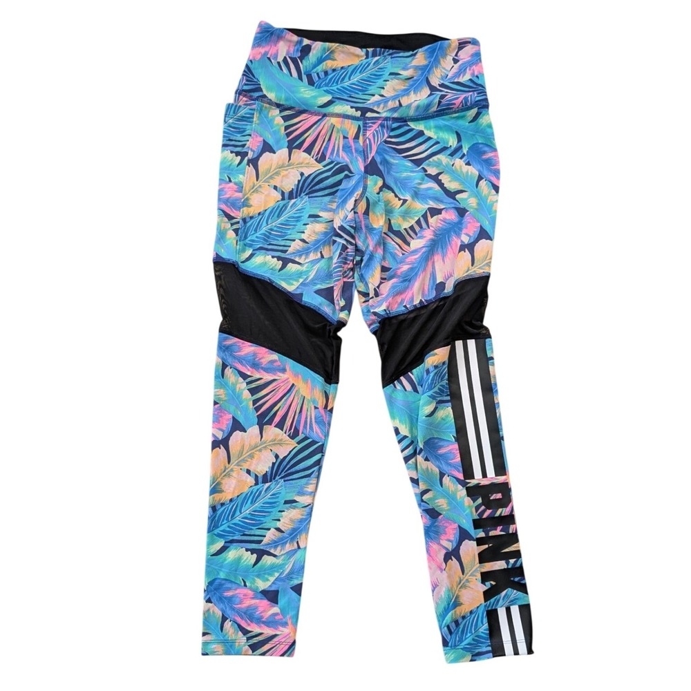 Pink Victoria's Secret Ultimate Tropical Palm Mesh Leggings Blue Pink Medium